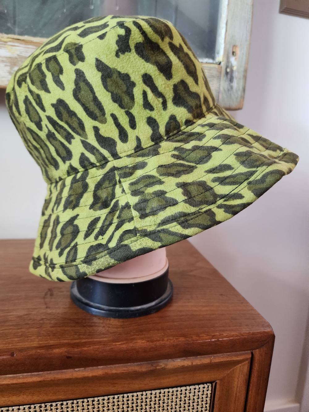 Nordstrom Italy Lime Green and Black Leopard Print Bucket Hat